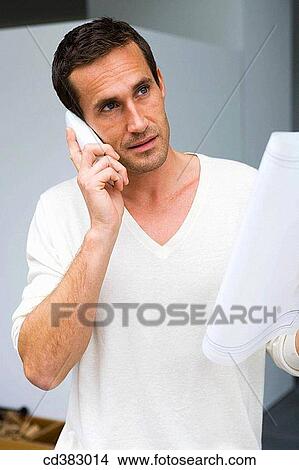 Picture - black hair, calling, communication. Fotosearch