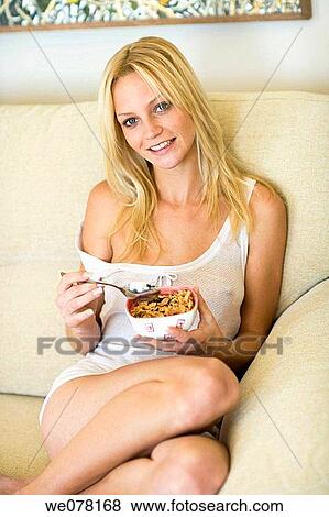 blond, breakfast, bowl, at-home View Large Photo Image Stock Photo - blond, breakfast, bowl, at-home. Fotosearch