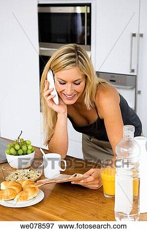 blond, calling, breakfast, bottle, at-home View Large Photo Image Stock Photo - blond, calling, breakfast, bottle, at-home. Fotosearch