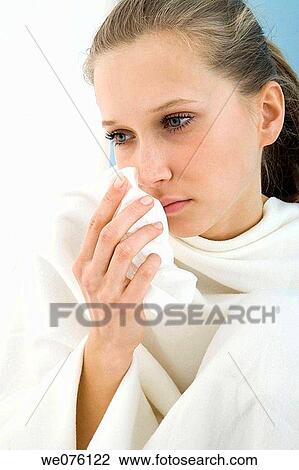 Blow nose, Blowing nose, Female View Large Photo Image Stock Image - Blow nose, Blowing nose, Female. Fotosearch