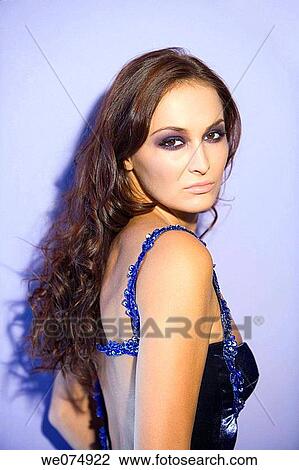 Stock Image - blue, brunette, contemporary. Fotosearch