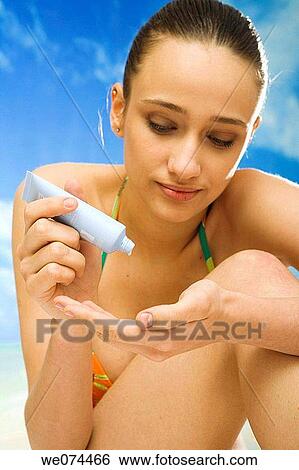 Stock Photograph - Body care, brunette. Fotosearch
