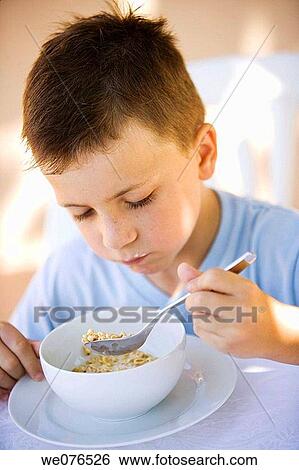 bowl, boy, breakfast, cereals, child View Large Photo Image Stock Photograph - bowl, boy, breakfast, cereals, child. Fotosearch