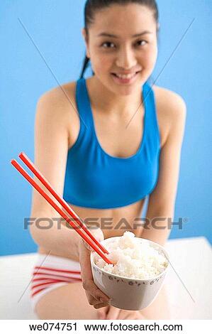 Stock Image - bowl, chopstick, cereals, Asian. Fotosearch