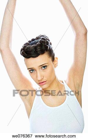 brunette, clipping path, Arms raised View Large Photo Image Stock Photo - brunette, clipping path, Arms raised. Fotosearch