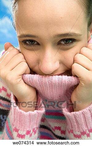 Picture - brunette, Close-up, cold, coldness. Fotosearch