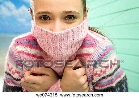 Stock Photography - brunette, Close-up, cold, coldness. Fotosearch