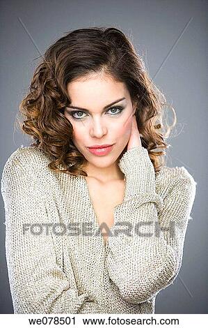 brunette, contemporary, Curly hair View Large Photo Image Stock Image - brunette, contemporary, Curly hair. Fotosearch