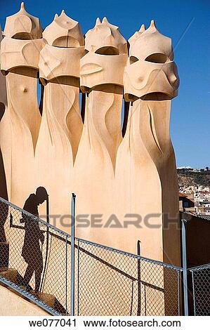 Chimneys on the roof-terrace of La Pedrera (aka Milla House) by Gaudi, Barcelona. Catalonia, Spain View Large Photo Image Stock Image - Chimneys on the roof-terrace of La Pedrera (aka Milla House) by Gaudi, Barcelona. Catalonia, Spain. Fotosearch