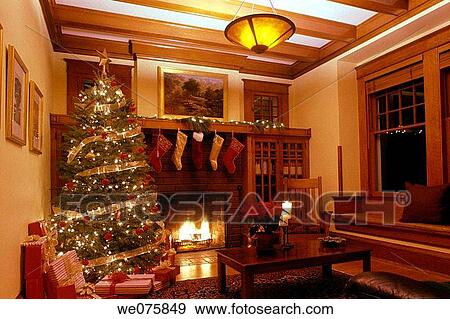 christmas room. arts and crafts home. USA. View Large Photo Image Stock Photo - christmas room. arts and crafts home. USA.. Fotosearch