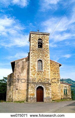 Stock Image - Church of San Martin de Cereceda. Rasines. Cantabria. Spain.. Fotosearch