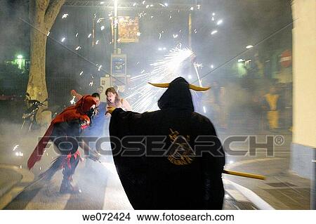 ? Correfoc? parade including fireworks, Catalan traditional festival View Large Photo Image Picture - ? Correfoc? parade including fireworks, Catalan traditional festival. Fotosearch