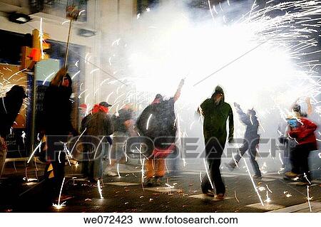 ? Correfoc? parade including fireworks, Catalan traditional festival View Large Photo Image Stock Image - ? Correfoc? parade including fireworks, Catalan traditional festival. Fotosearch