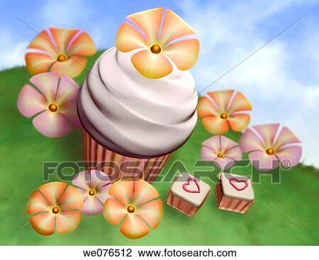 Stock Image - Cupcake and flowers. Fotosearch