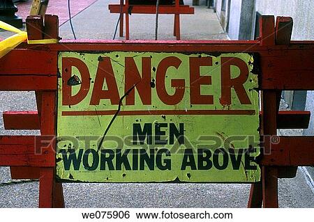 danger warning sign. on sidewalk View Large Photo Image Stock Photograph - danger warning sign. on sidewalk. Fotosearch