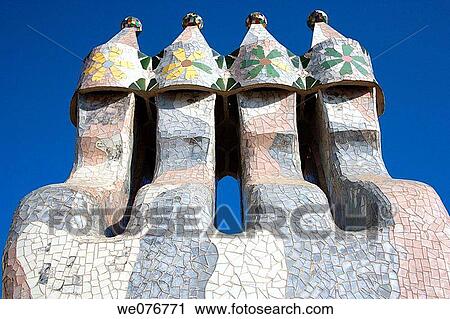 Stock Image - Detail of Casa Batllo by Gaudi in Passeig de Gracia, Barcelona, Catalonia, Spain. Fotosearch