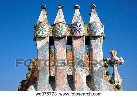 Stock Image - Detail of Casa Batllo by Gaudi in Passeig de Gracia, Barcelona, Catalonia, Spain. Fotosearch