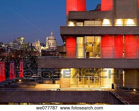 Europe, UK, England, London, National Theatre city skyline at dusk (2008) View Large Photo Image Stock Photo - Europe, UK, England, London, National Theatre city skyline at dusk (2008). Fotosearch
