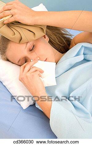 Stock Image - Eyes-closed, Female, handkerchief. Fotosearch
