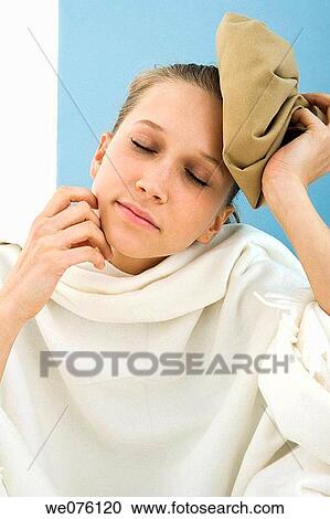 Eyes-closed, Female, head and shoulders View Large Photo Image Stock Image - Eyes-closed, Female, head and shoulders. Fotosearch