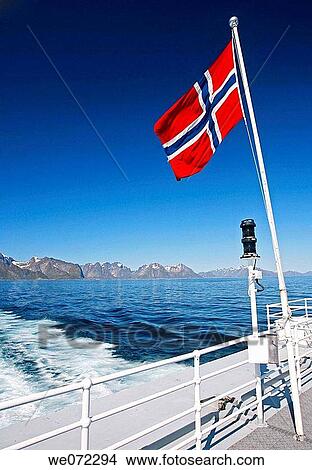 Picture - Ferry leaving Moskekes, Lofoten Islands, Norway, Europe. Fotosearch