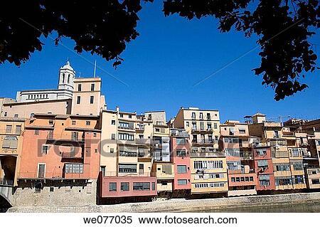 Houses in front of Onyar River, Girona. Catalonia, Spain View Large Photo Image Stock Photography - Houses in front of Onyar River, Girona. Catalonia, Spain. Fotosearch