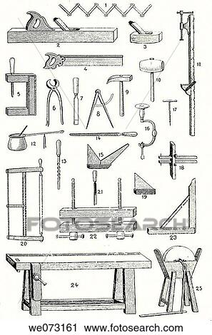 old antique tools in vintage carpentry workshop stock
