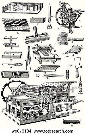 Picture - Old typography tools. Fotosearch