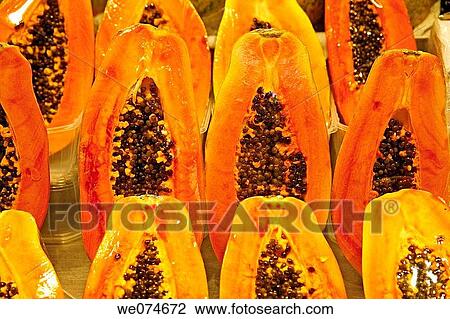 Papayas for sale at La Boqueria market, Barcelona. Catalonia, Spain View Large Photo Image Stock Image - Papayas for sale at La Boqueria market, Barcelona. Catalonia, Spain. Fotosearch