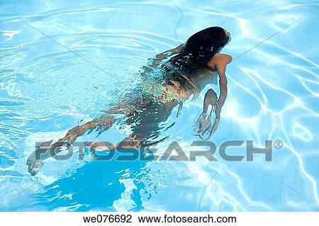 Stock Image - Playing in a pool in the Provence of France. Fotosearch
