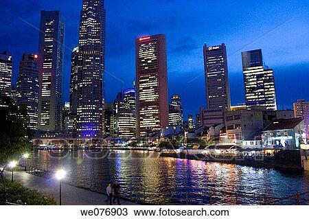 River skyline at night, Singapore View Large Photo Image Stock Image - River skyline at night, Singapore. Fotosearch