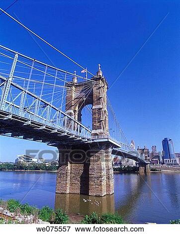 ROEBLING SUSPENSION. BRIDGE OHIO RIVER. CINCINNATI. USA View Large Photo Image Stock Photo - ROEBLING SUSPENSION. BRIDGE OHIO RIVER. CINCINNATI. USA. Fotosearch