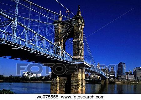 ROEBLING SUSPENSION. BRIDGE OHIO RIVER. CINCINNATI. USA View Large Photo Image Stock Photo - ROEBLING SUSPENSION. BRIDGE OHIO RIVER. CINCINNATI. USA. Fotosearch