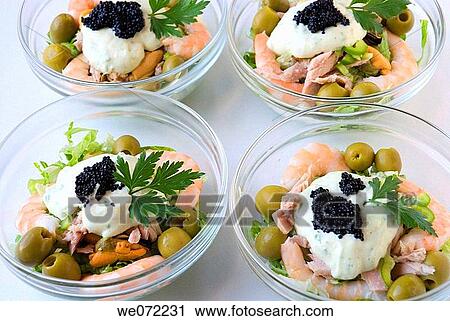 Salad with marinated salmon and caviar View Large Photo Image Stock Image - Salad with marinated salmon and caviar. Fotosearch