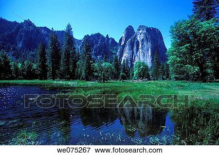 SCENIC CATHEDRAL ROCKS. YOSEMITE NATIONAL PARK. CALIFORNIA. USA View Large Photo Image Stock Photo - SCENIC CATHEDRAL ROCKS. YOSEMITE NATIONAL PARK. CALIFORNIA. USA. Fotosearch