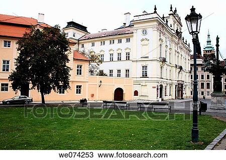 Stock Image - Sideview of the Archbishop's Palce before the Prague Castle coming from the Loreto. Adjacent to the Archibishop's Palace is the Sternberg palace. Czech Republic. Fotosearch