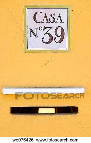 Stock Photograph - Sign and mail slot, Cadiz. Andalucia, Spain. Fotosearch