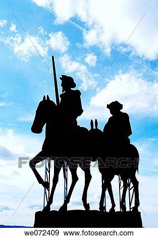 Stock Photo - Statue of Don Quixote and Sancho Panza, Villarta de San Juan. Ciudad Real province, Castilla-La Mancha, Spain. Fotosearch