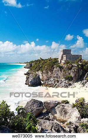 The castle (El Castillo), Mayan ruins, Tulum. Quintana Roo, Mexico View Large Photo Image Stock Photography - The castle (El Castillo), Mayan ruins, Tulum. Quintana Roo, Mexico. Fotosearch