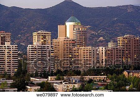 Stock Photo - Apoquindo Skyline, Andes, Santiago, Chile. Fotosearch