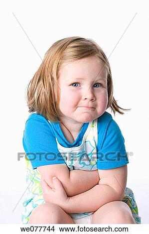 Picture - Arms crossed, child, blue eyes, arms folded, 3-4 years. Fotosearch