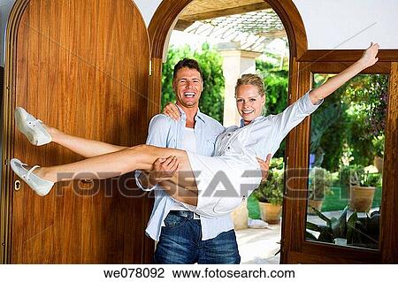 Stock Image - arrival, bond, at-home, arrive, Arms open. Fotosearch