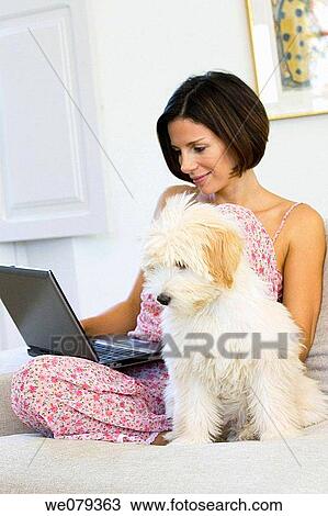 at-home, calm, brunette, animal View Large Photo Image Stock Image - at-home, calm, brunette, animal. Fotosearch