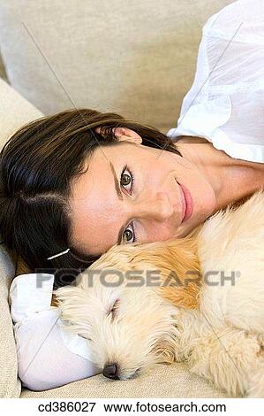 at-home, calm, brunette, animal View Large Photo Image Stock Photo - at-home, calm, brunette, animal. Fotosearch
