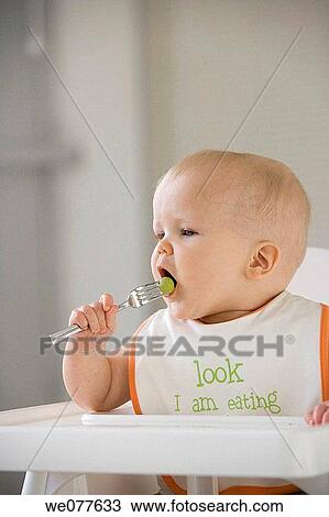 Stock Image - baby, blond, chair, child. Fotosearch