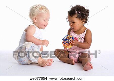 Picture - baby, child, boy, barefoot, 3-4 years. Fotosearch