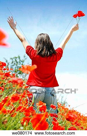 Picture - back view, blooming, bloom, Arms raised. Fotosearch