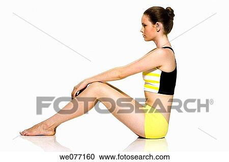 Stock Image - barefoot, brunette, clipping path. Fotosearch
