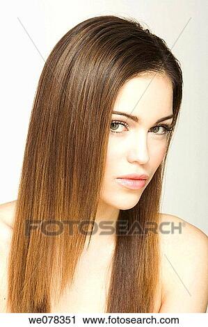 Stock Image - beauty, Beauty Care, brown hair, chestnut hair. Fotosearch