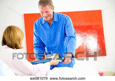 bed, carrying, carry, breakfast, at-home View Large Photo Image Stock Photo - bed, carrying, carry, breakfast, at-home. Fotosearch
